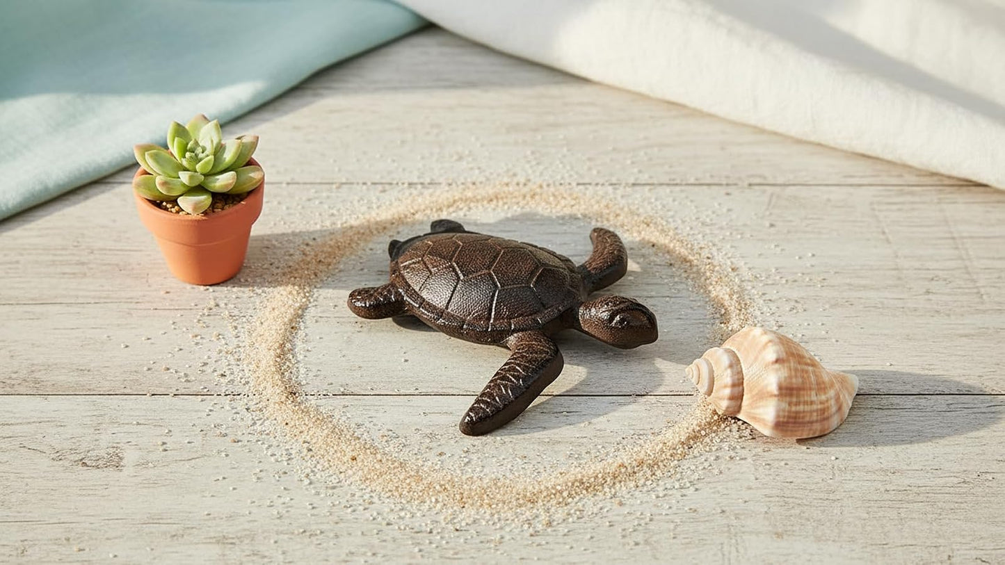 Comfy Hour 5.9 Inch Cast Iron Sea Turtle Figurine, Garden Statue