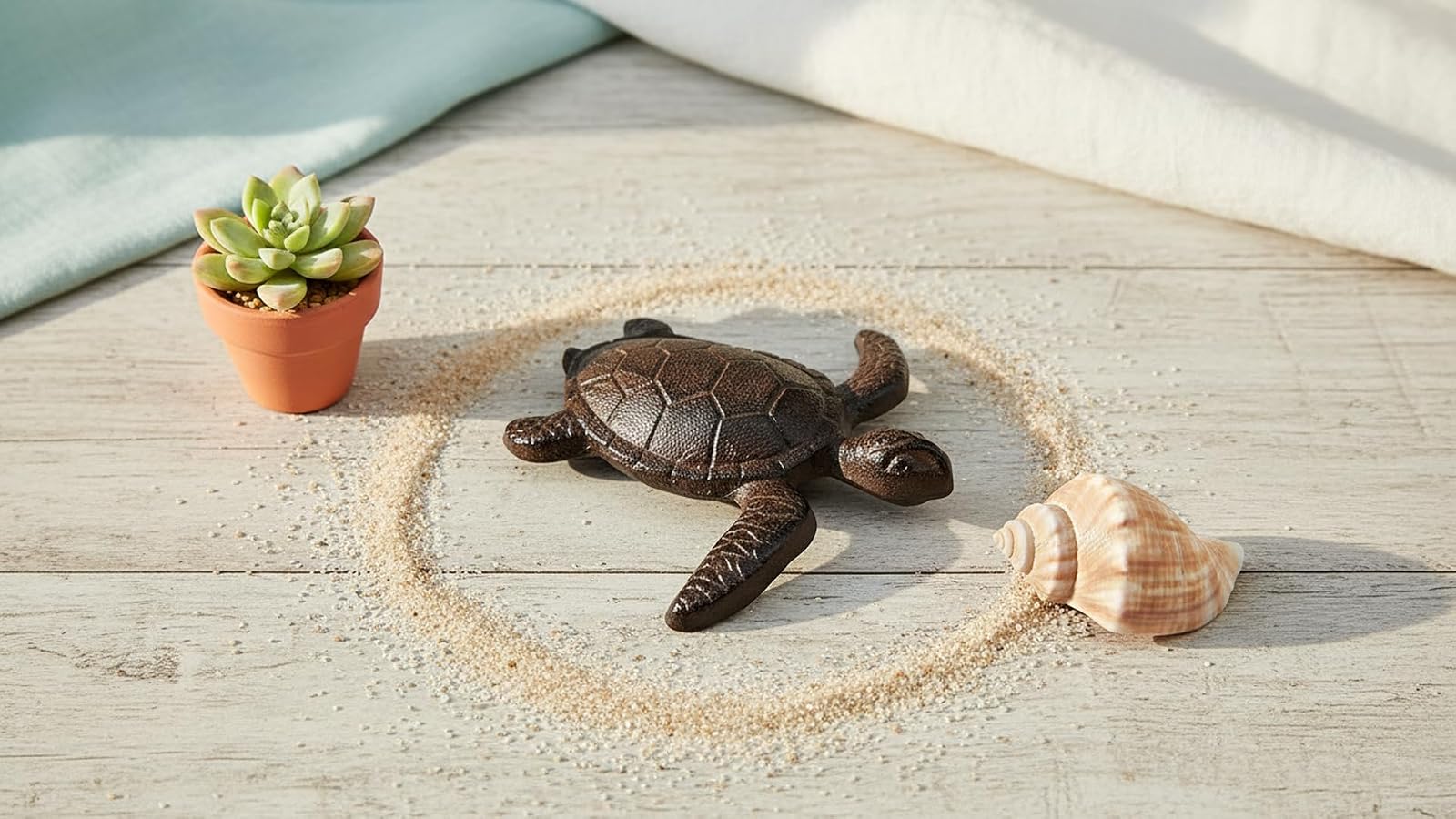 Comfy Hour 5.9 Inch Cast Iron Sea Turtle Figurine, Garden Statue