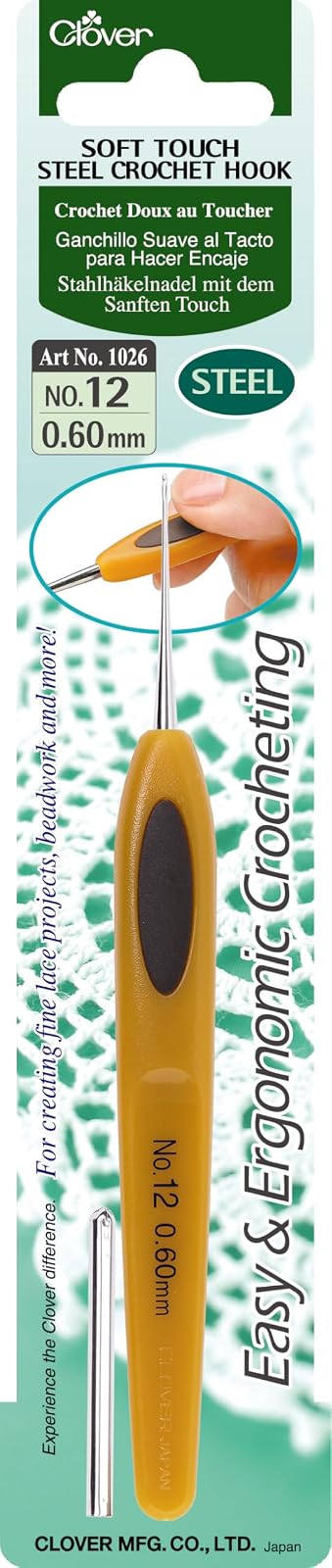 Clover 1026 Soft Touch Steel Crochet Hooks, No. 12/0.60mm