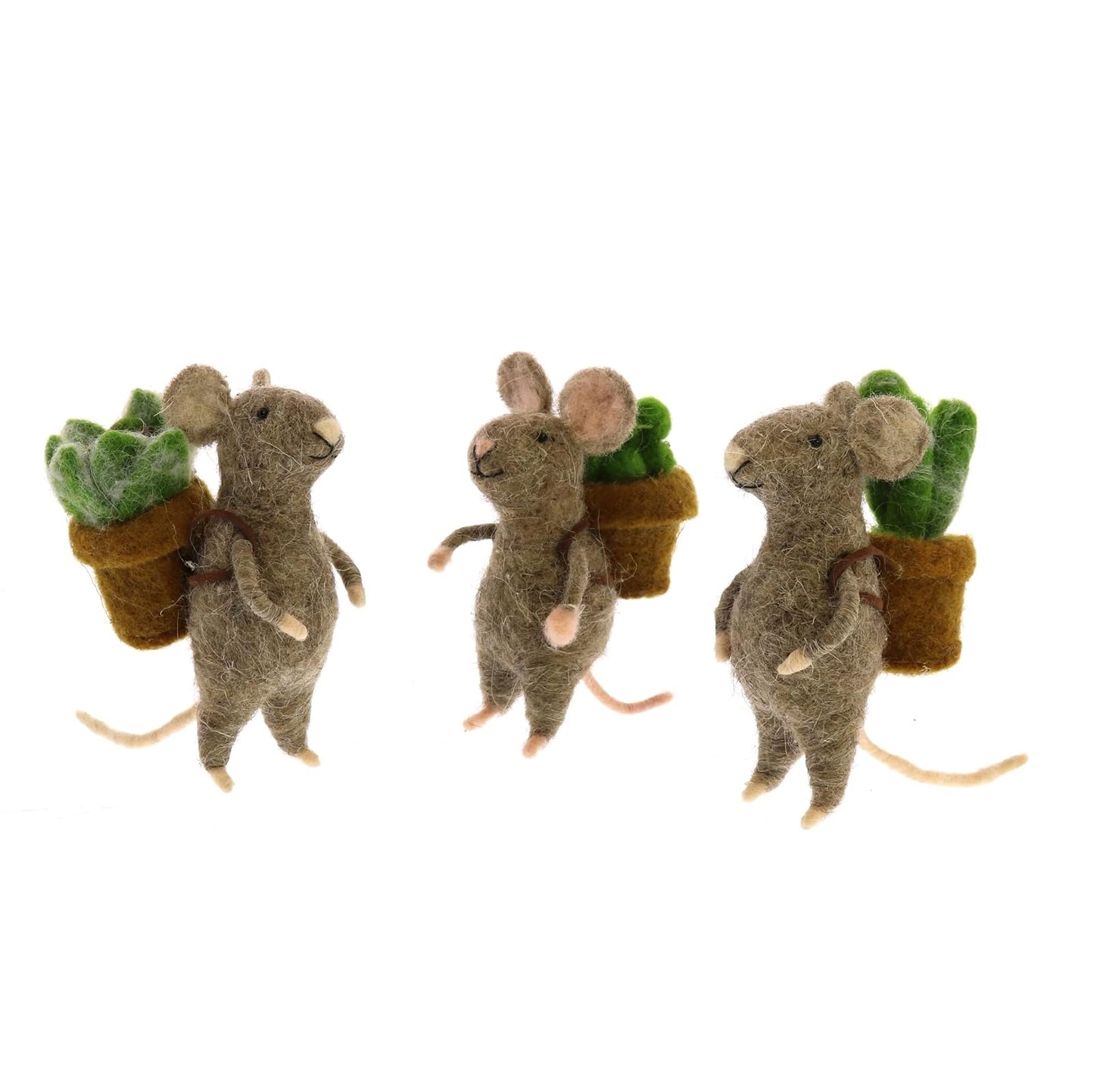 HomArt Mice with Succulents Plush Figure, Set of 3, Felt