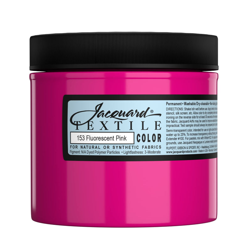 Jacquard Fabric Paint for Clothes - 8 Oz Textile Color - Fluorescent Pink - Leaves Fabric Soft - Permanent and Colorfast - Professional Quality Paints Made in USA - Holds up Exceptionally Well to Washing