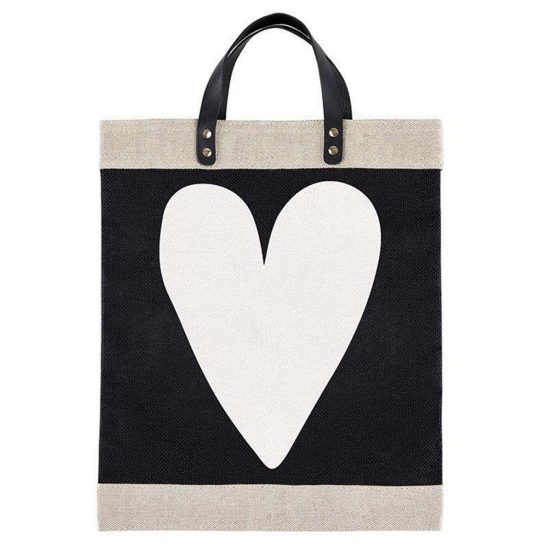 Tote Bags Pure Design Reusable Grocery Bag Farmers Market Jute Tote bag with Waterproof Lining, 13&quot; x 18&quot;, White Heart