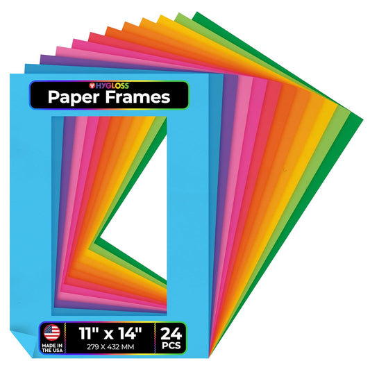 Hygloss Products Bright Specialty Frames Cardstock Paper Frame-Large-11 x 14 Inches-Center Size of 8 x 10 Inches - (10-12 colors) - 24 Count