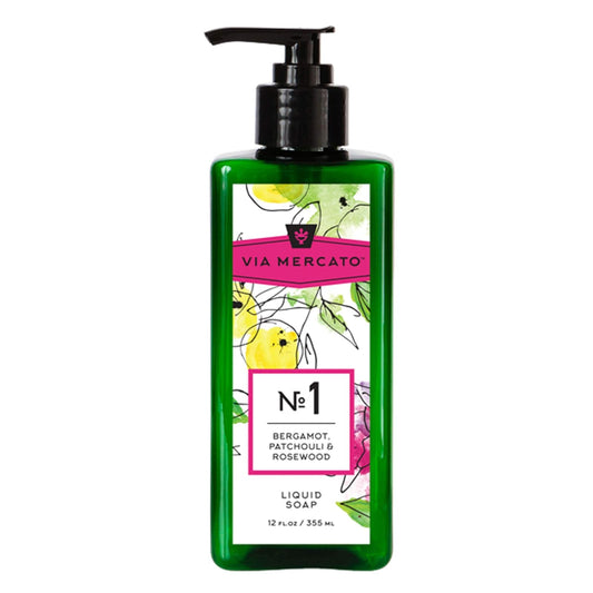 European Soaps Via Mercato Liquid Soap, Shea Butter Enriched (12 oz) - No. 1 - Bergamot, Patchouli and Rosewood