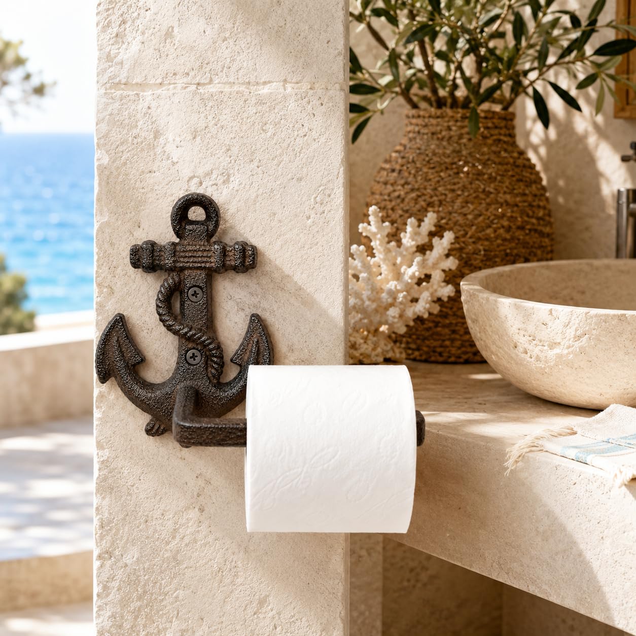Comfy Hour 9.2 Inch Nautical Toilet Paper Holder, Anchor Decor, Set of 1