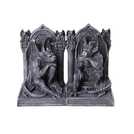 Pacific Trading Giftware Gothic Thinker Gargoyle Sculpture Stone Finish Book Ends Set 6.75 Inches Tall