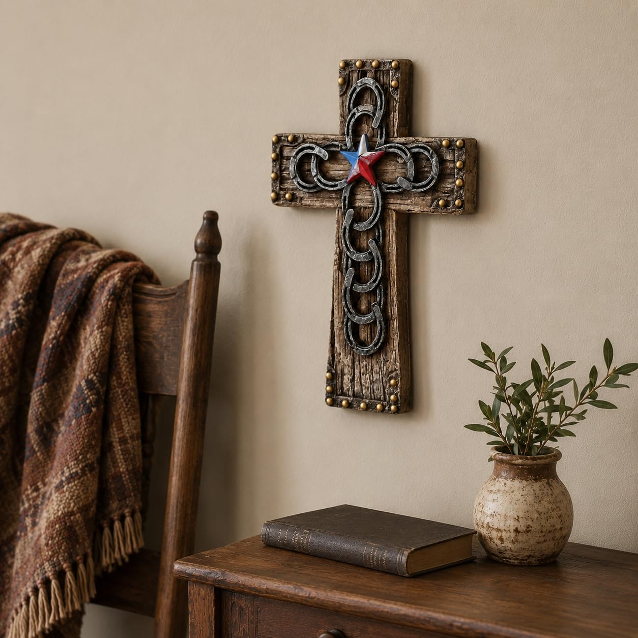 Comfy Hour 9.7 Inch Western Cross Wall Decor, Horseshoe Cross, 1 Piece