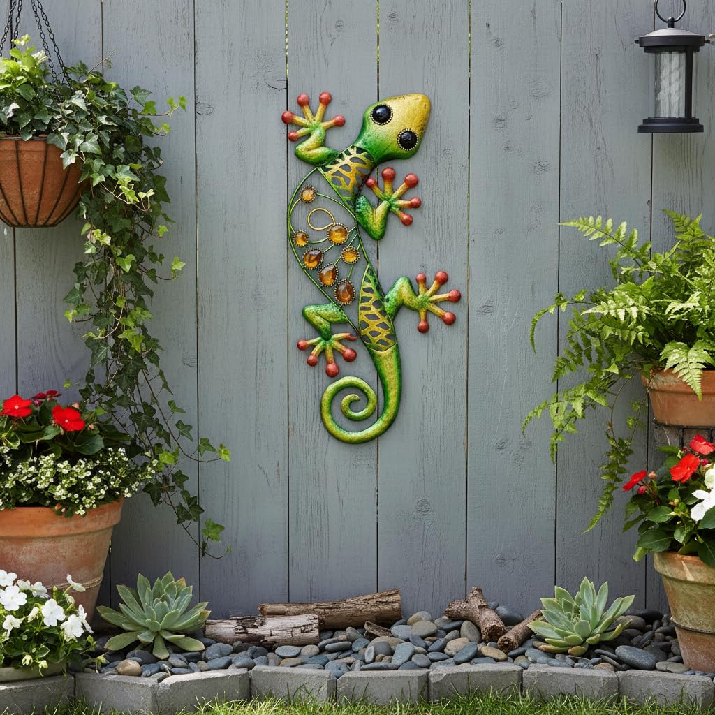 Comfy Hour Gecko Wall Art Collection 15" Metal Art Lizard Wall Decor