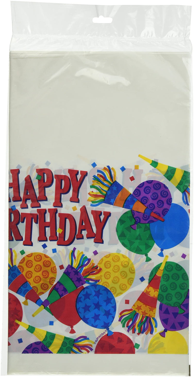 Colorful Birthday Horns Plastic Table Cover - 54&quot; x 84&quot; (1 Piece) - Vibrant, Fun &amp; Reusable - Perfect for Any Birthday Celebration