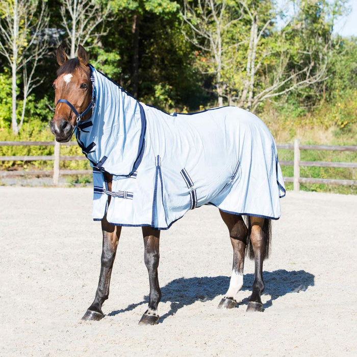 Horze Freja Durable Mesh Combo Fly Sheet with Attached Neck Cover and UPF 50+ UV Protection - Light Blue - 63 in