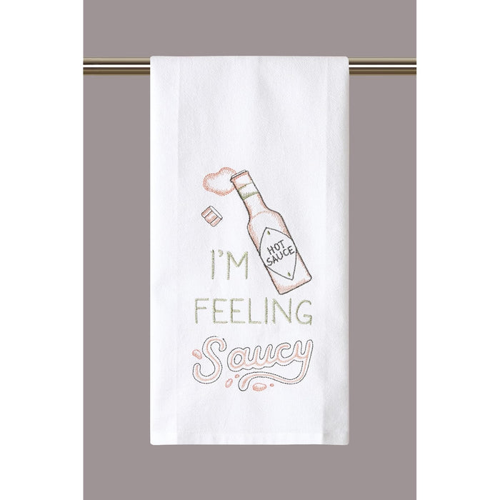 Peking Handicraft Towel, 25 inches, White With Red & Green Accents
