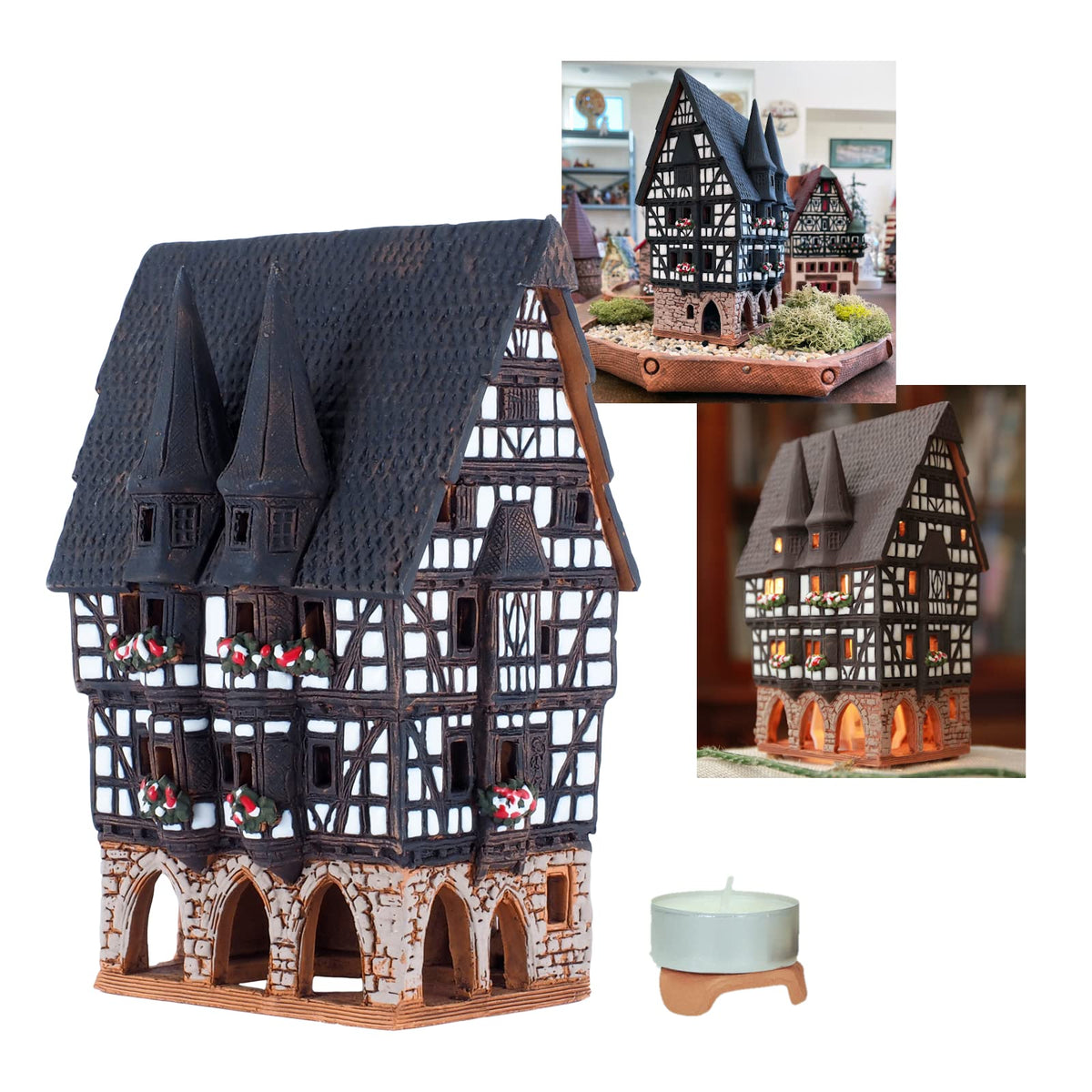 Midene Candle Holder, 6.3" x 3.74" x 4.72", Black, White, Grey, Brown