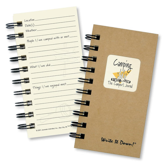 Journals Unlimited Camping, The Campers Journal - MINI Kraft Hard Cover (prompts on every page, recycled paper, read more...)