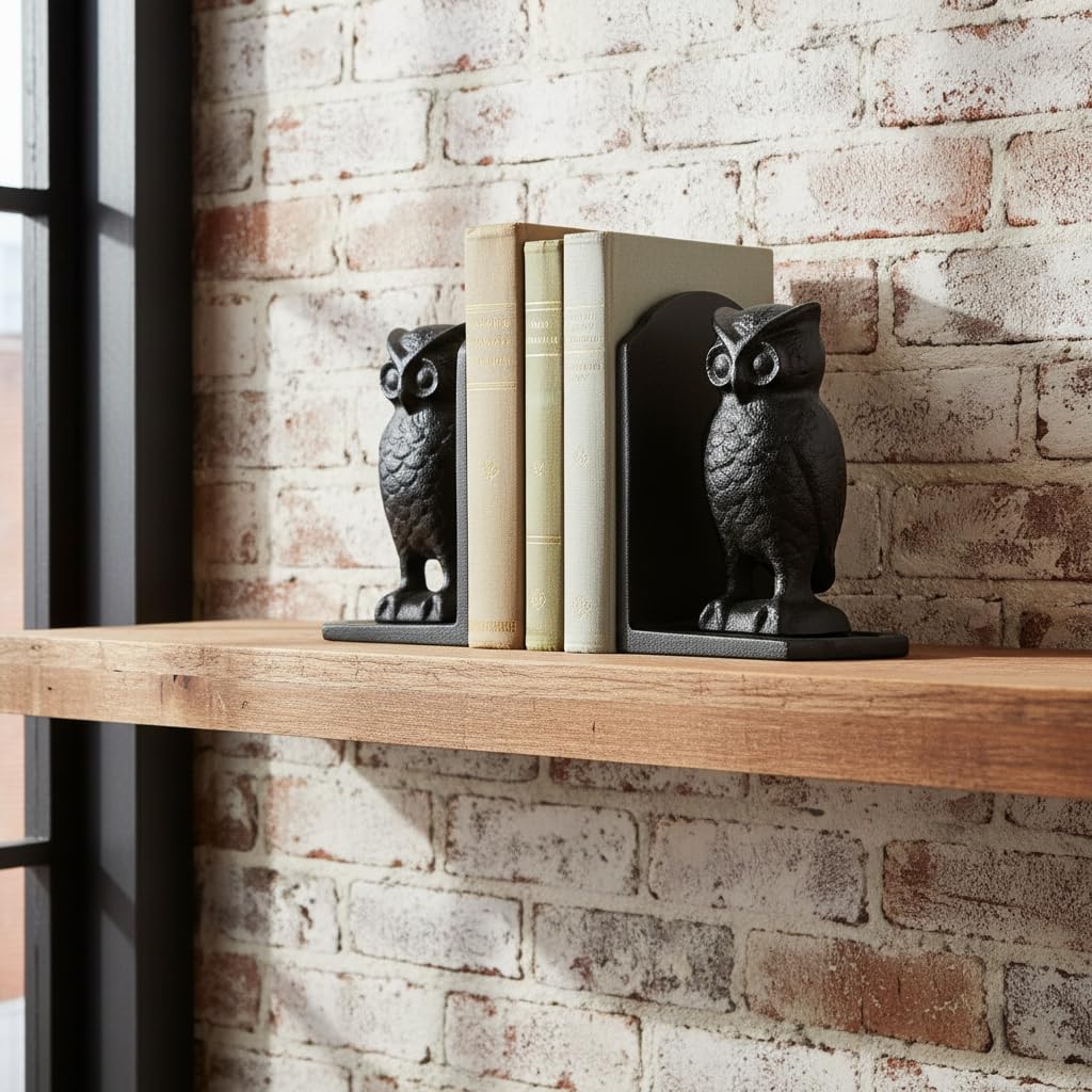 Comfy Hour Antique and Vintage Animal Collection Cast Iron Set of 2 Owls Bookends Art Bookend, 1 Pair, Black, Heavy Weight