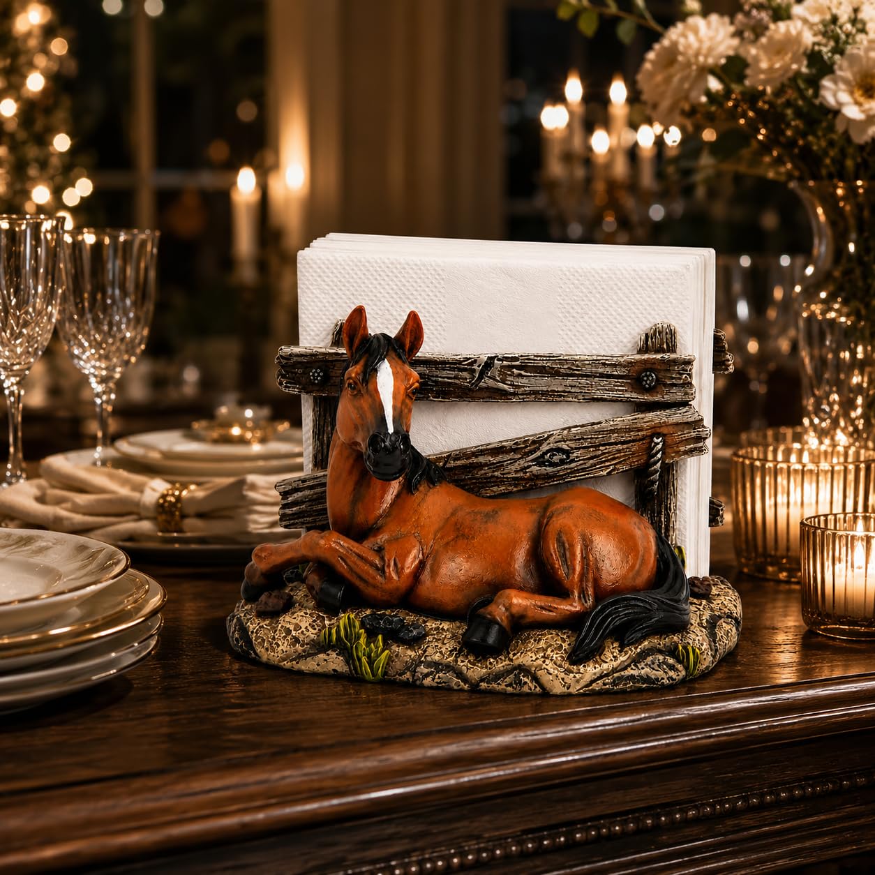 Comfy Hour 5 x 4.6 Inch Western Napkin Holder, Horse Table Decor
