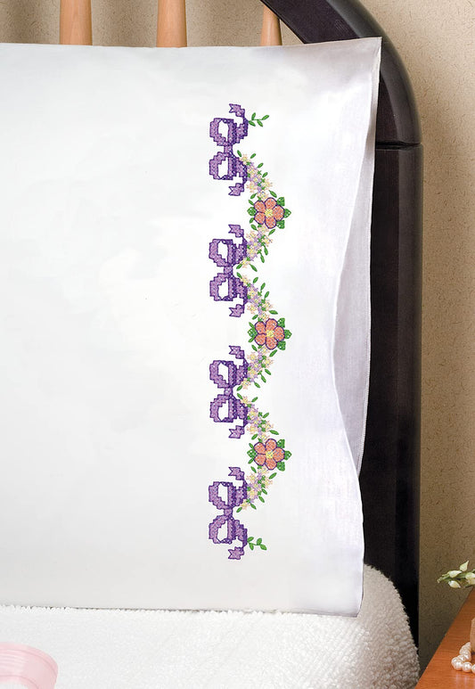 Design Works Crafts Floral Ribbons Stamped for Embroidery Pillowcases