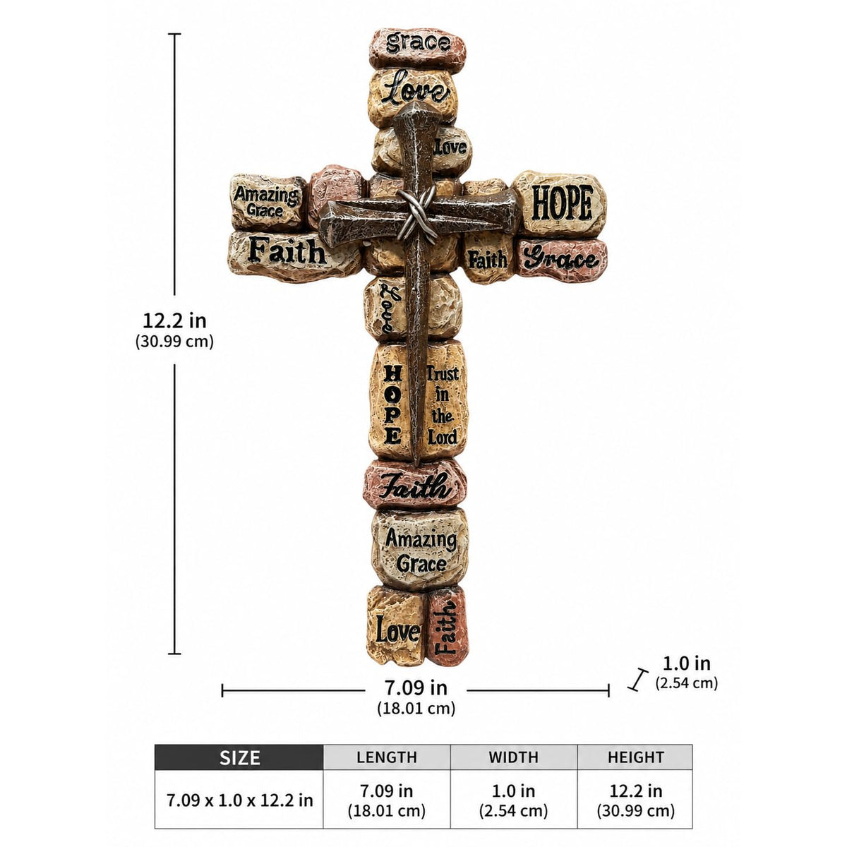 Comfy Hour 12 Inch Cross Wall Decor, Stacked Stone Wall Cross