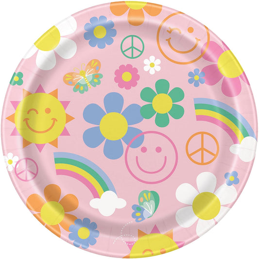 Unique Industries Unique 25515 Paper Plates-23 cm-Groovy Birthday Party-8 Count (Pack of 1), Multicolour