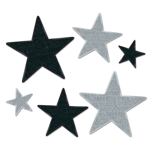 Beistle Glittered Foil Sparkle Paper Star Cut Outs 6 Piece VIP Awards Night Decorations - New Year’s Eve Party Supplies, 5" - 12", Black — Black & Silver (6-pack)