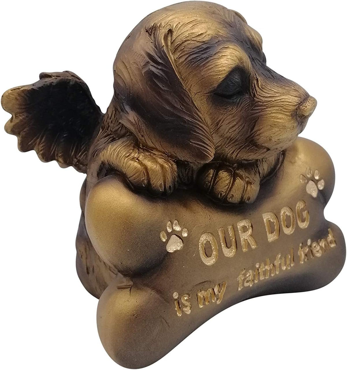 Comfy Hour Pet In Loving Memory Collection 5" Sleeping Dog Angel On Bone Figurine - in Memory of My Best Friend Bereavement, Bronze Copper, Polyresin