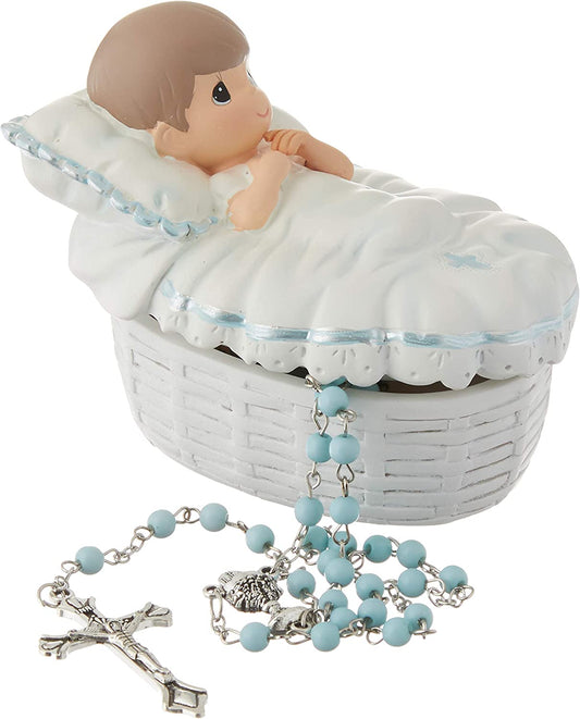 Precious Moments, Baptized In His Name Resin Box With Rosary
