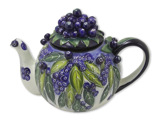 Blue Sky Clayworks Clayworks Blueberry Teapot, 10 x 6.5 x 7"
