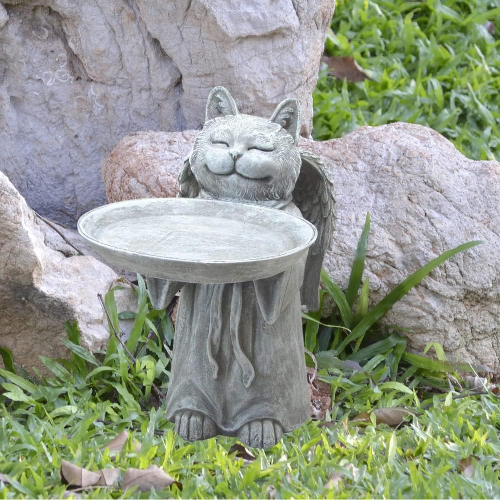Comfy Hour Pet In Loving Memory Collection Resin Memorial Cat Angel Birdfeeder Pet Statue, Handmade, Faithful Memory of Cat's Bereavement