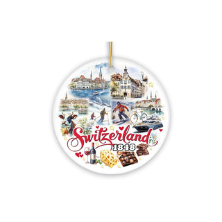 OrnamentallyYou Hanging Ornament, 3 inches, Picturesque Switzerland Landmarks Or