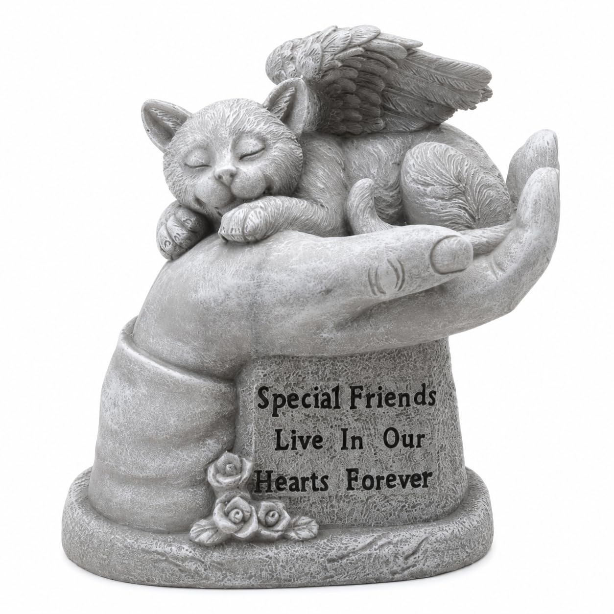 Comfy Hour Loving Memory Collection Resin Memorial Cat Angel in Hand Pet Statue, Handmade Beige, Faithful Memory of Cat's Bereavement, Special Friends Live In Our Hearts Forever
