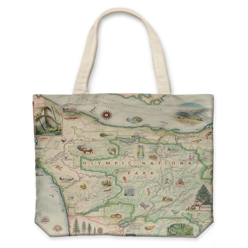 Xplorer Maps Olympic National Park Map Canvas Tote Bag with Handles, Cloth Grocery Shopping Bag, Reusable & Eco-friendly Bag, 100% Cotton, Washable, 18 wide x 15 tall