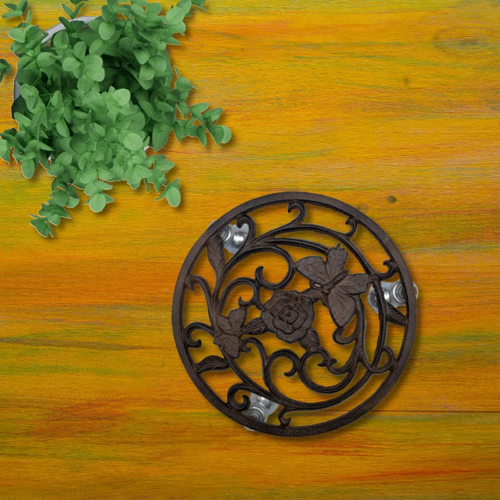 Comfy Hour Cast Iron Butterfly Flower Garden Plant Trolley Flowerpot Holder