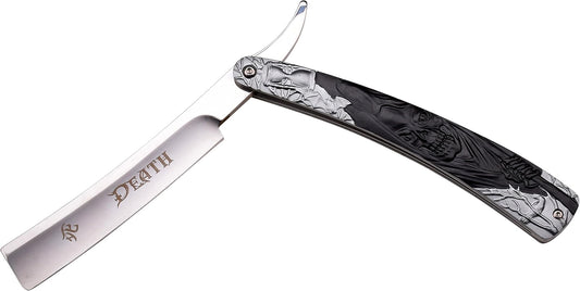 Master Cutlery DS-016GB Dark Side Blades 5.5" Razor, Stainless Steel Blade, Black Grim Reaper Alum Handle
