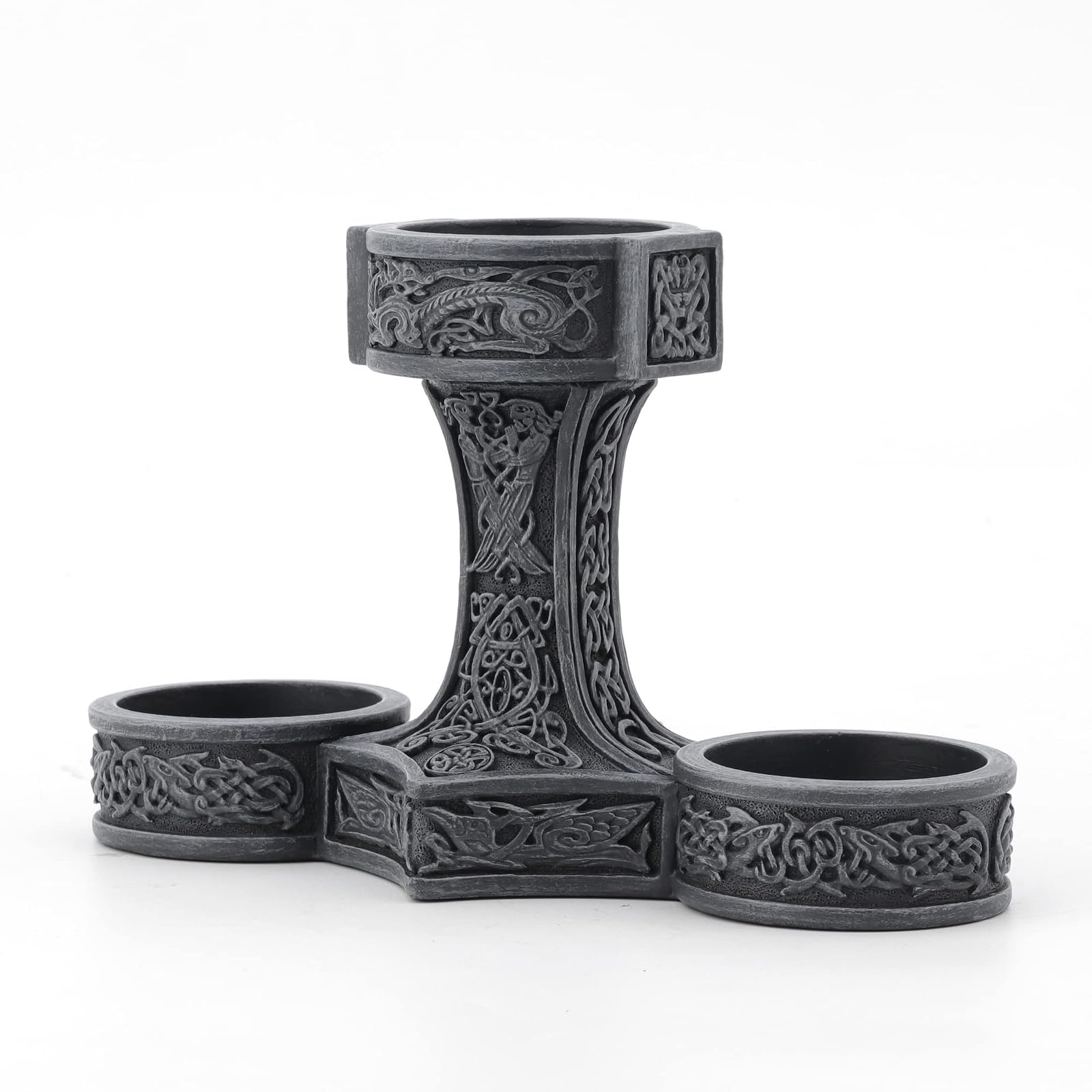 Unicorn Studio Veronese Design 5" Mjonir Hammer of Thor Tealight Candle Holder Sculpture Stone Grey Finish
