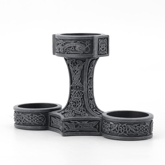 Unicorn Studio Veronese Design 5" Mjonir Hammer of Thor Tealight Candle Holder Sculpture Stone Grey Finish
