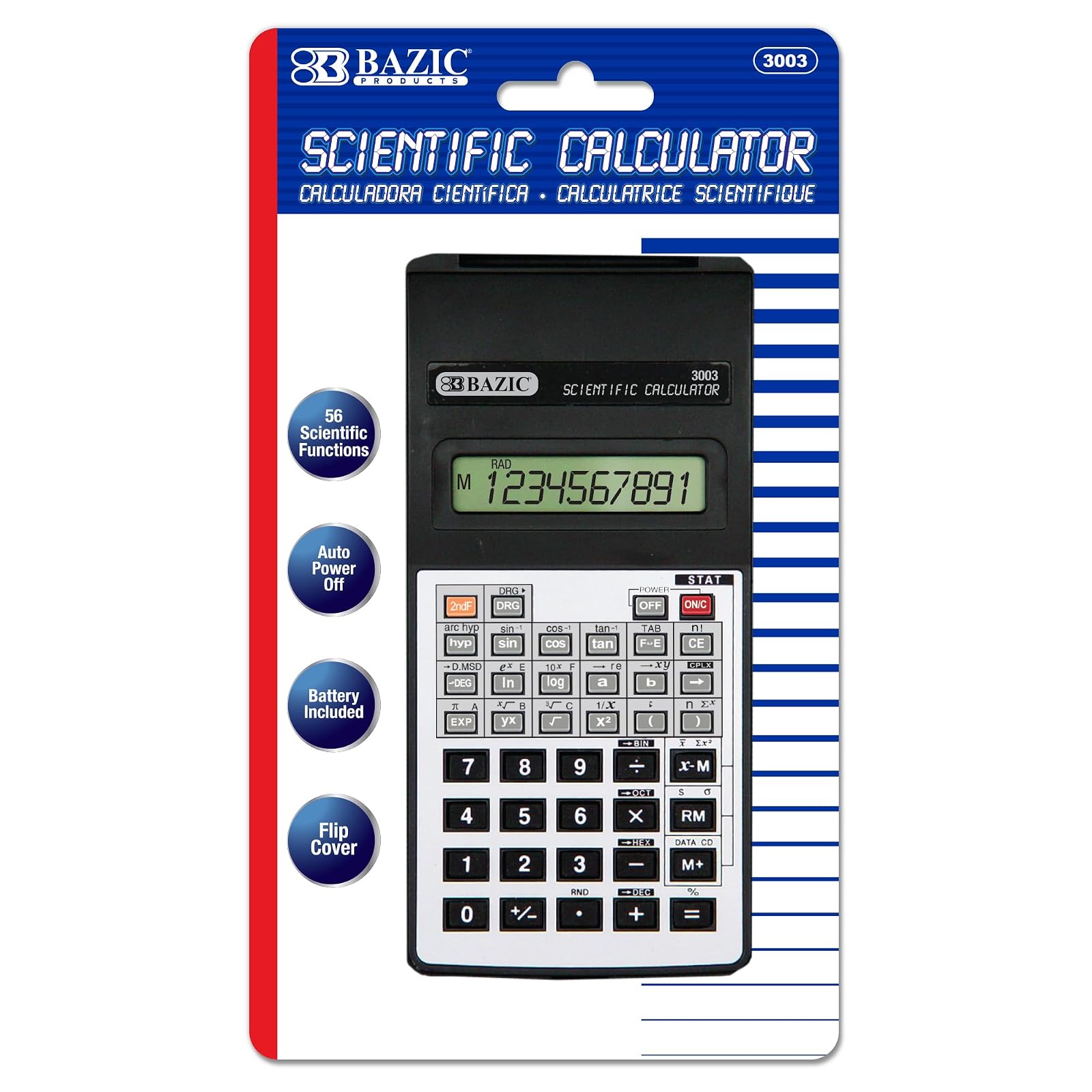 BAZIC Scientific Calculator 56 Function w/Flip Cover, Engineering Calculators LCD Display, for Student Professional, Silver Black, 1-Pack