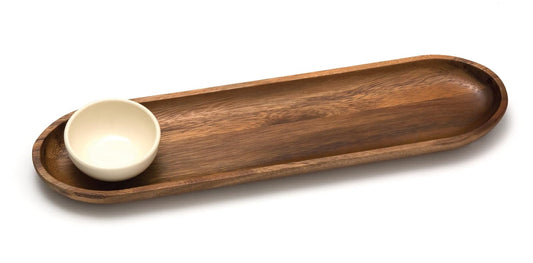 Lipper International Bread Board with Ceramic Bowl, Acacia
