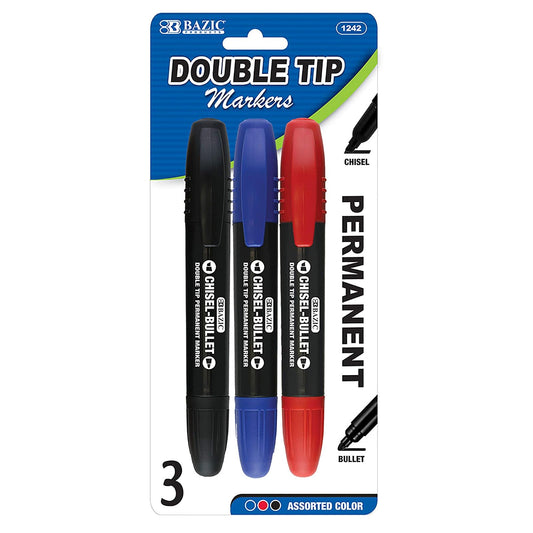 BAZIC Asst. Color Double-Tip Permanent Marker (3/Pack)