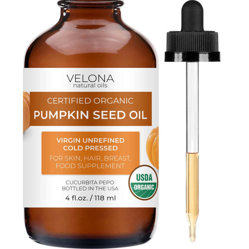 velona Pumpkin Seed Oil USDA Certified Organic - 4 oz | 100% Pure and Natural Carrier Oil | Unrefined, Cold Pressed | Cooking, Face, Hair, Body & Skin Care | Use Today - Enjoy Results