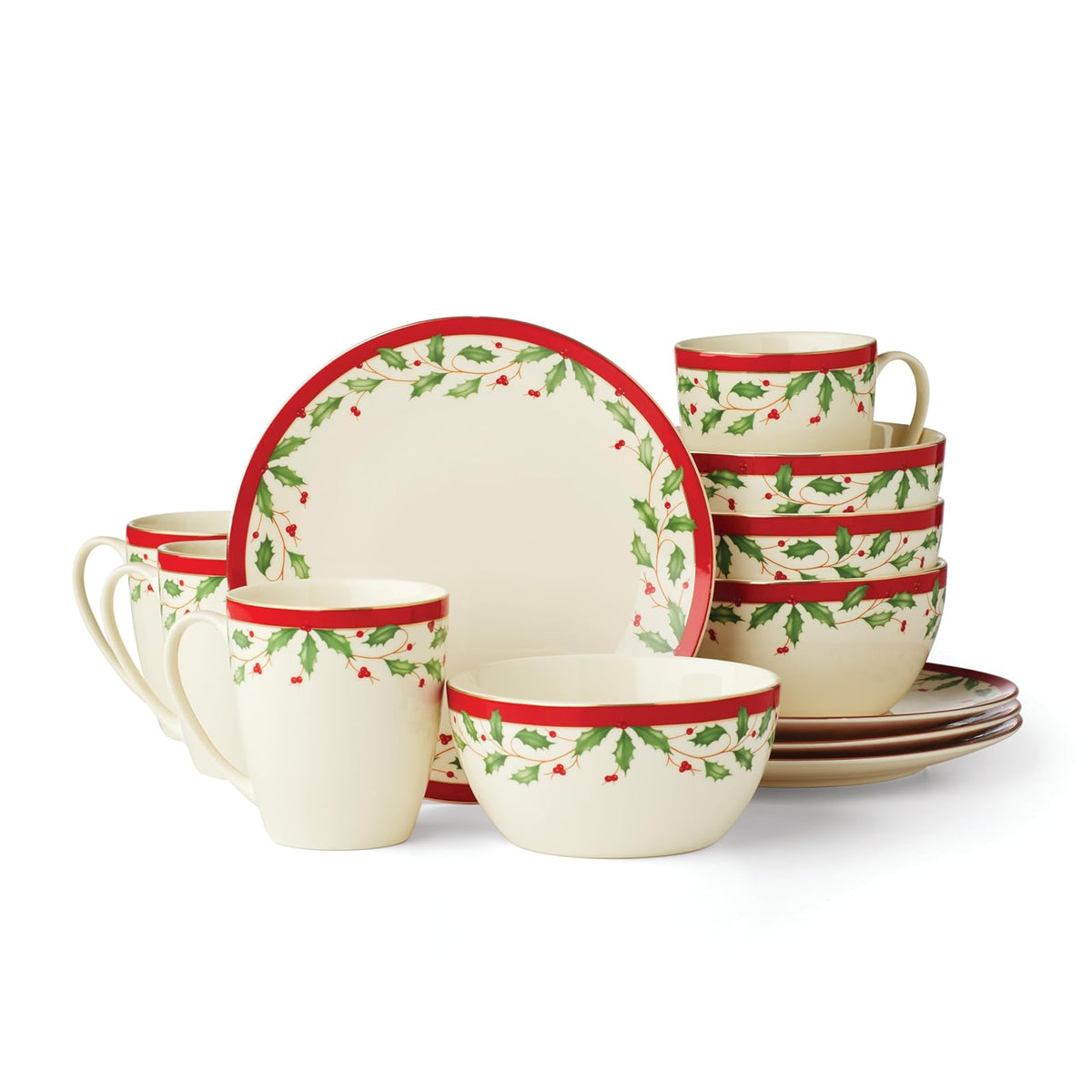 Lenox Dishware Plate, 12 Count, Red & Green