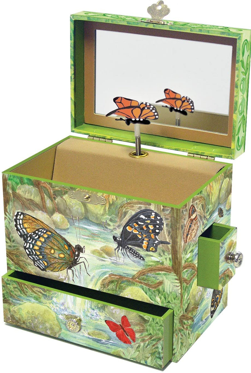 Enchantmints Monarch Butterfly Musical Jewelry Box Butterfly Spins to Music 4 Pullout Drawers