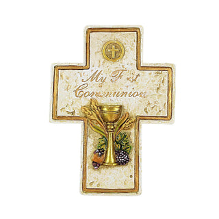 Roman My First Communion Cross Shaped 2.5 x 3.5 Inch Resin Stone Keepsake Box