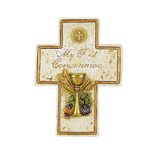 Roman My First Communion Cross Shaped 2.5 x 3.5 Inch Resin Stone Keepsake Box
