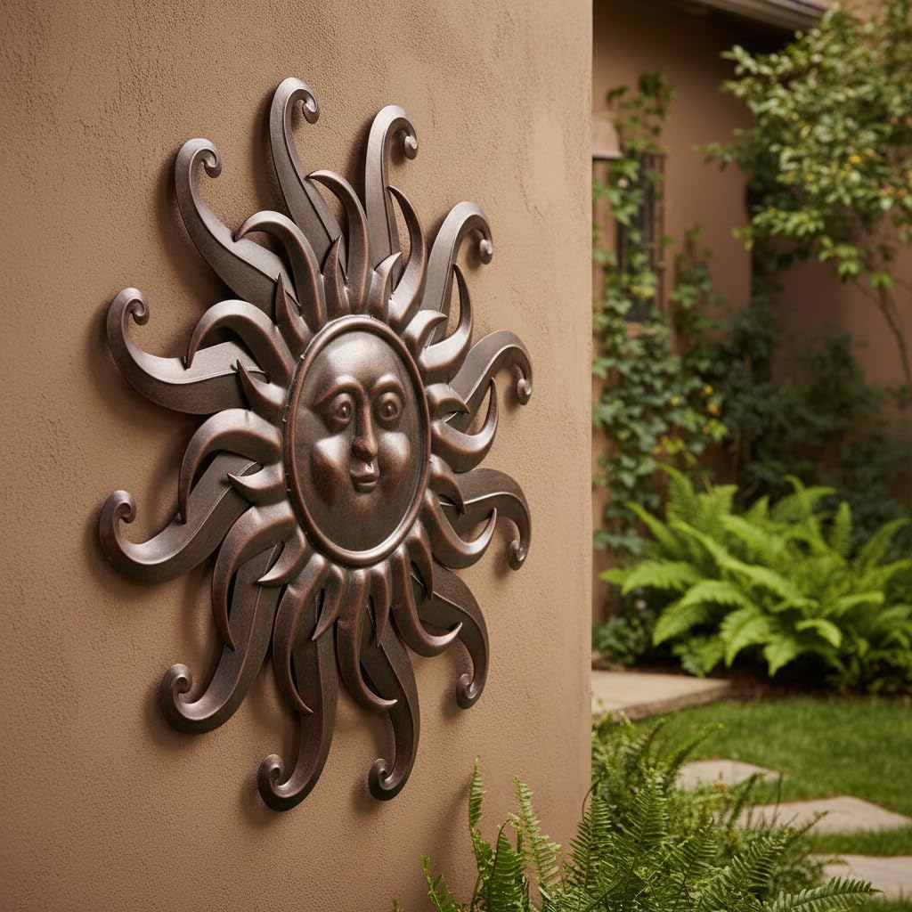 Comfy Hour 25 Inch Large Metal Sun Wall Decor, Sun Face Outdoor