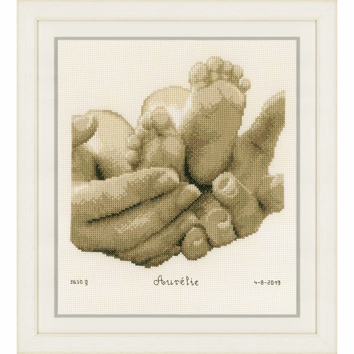 Vervaco Birth Record Counted Cross Stitch Kit 8.8"X9.2"-Baby Feet in Ecru (14 Count)