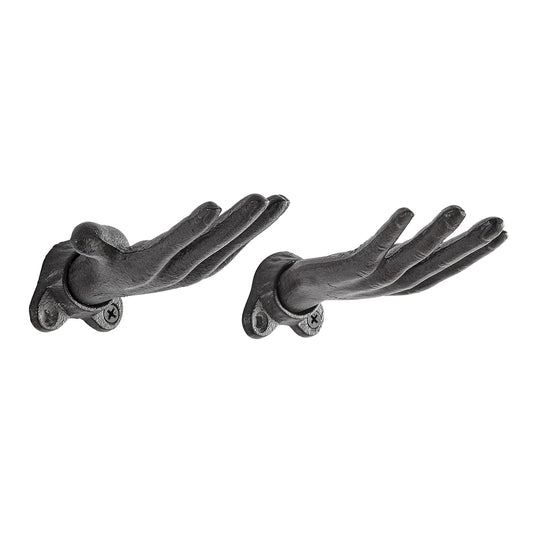 Danya B. "Palms Up" Dark Brown Cast Iron Wall Mount Hook Set (Set of 2), Entryway Hooks or Unique Room D‚àö¬©cor for Hanging Coats, Purses, Scarves, or Jewelry