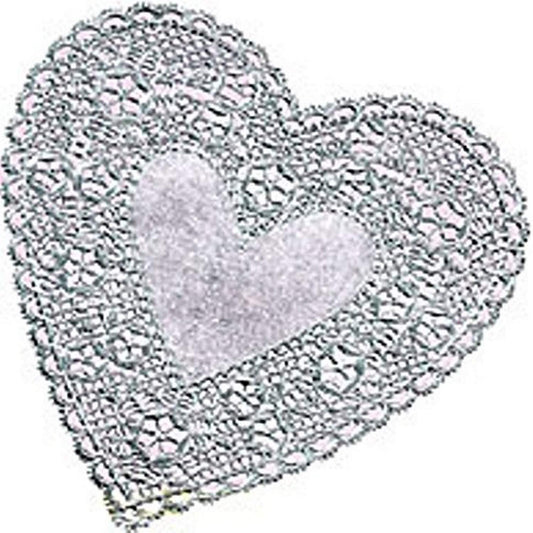 Hygloss Products Heart Doilies - 4 Inch Silver Foil Doily For Crafts, Table Settings Made In USA, 12 Pack