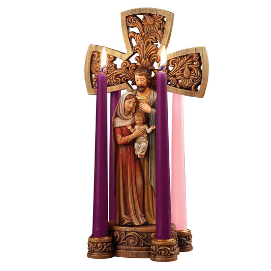 Christian Brands Avalon Gallery Holy Family Cross Shaped Advent Candle Holder Wreath, 14 Inch