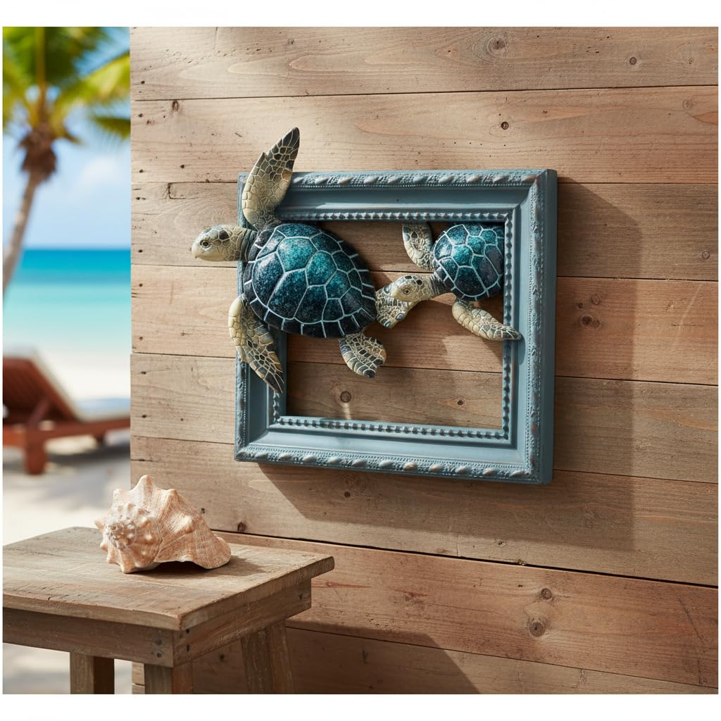 Comfy Hour Ocean Voyage with Sea Turtles Collection 7" Turtle Coastal Ocean Theme Wall Decorative Frame, Polyresin