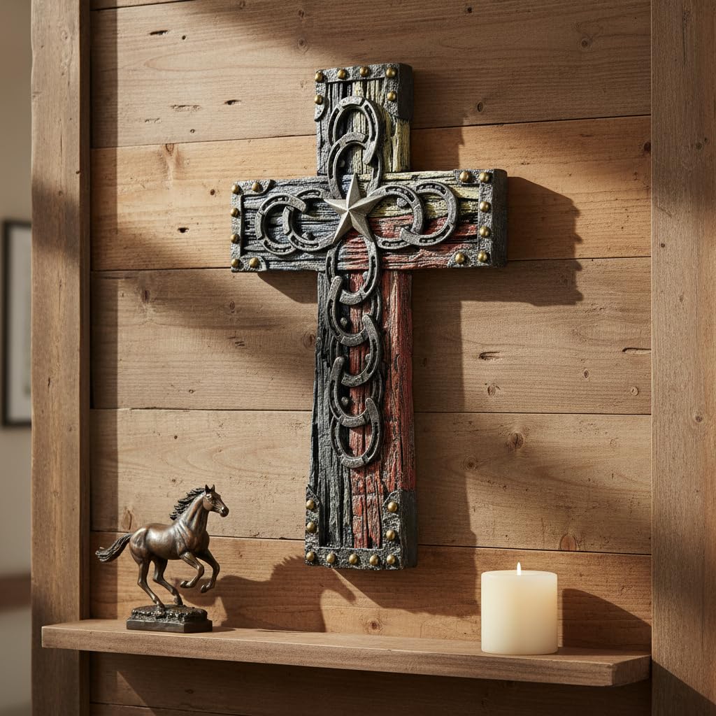 Comfy Hour 9.1 Inch Cross for Wall, Horseshoe Cross Wall Decor