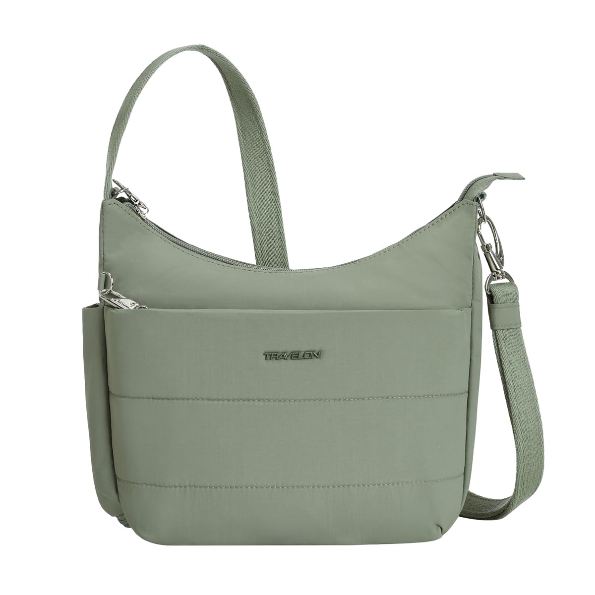 Travelon Handbag, 8"H(center) x 9.75"H(wing) x 11W x 3"D, Moss